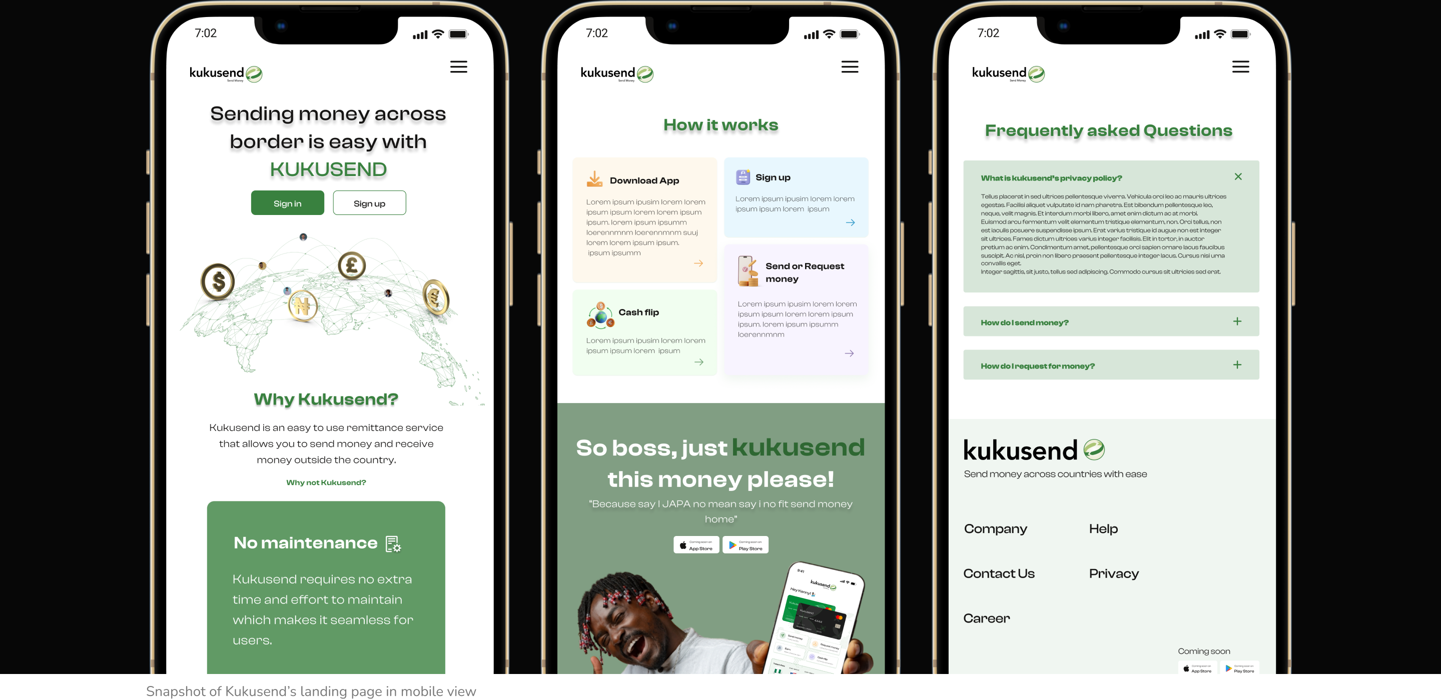 Snapshot of the Kukusend mobile design